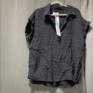 Cosmic Blue Love Black Alaia V-Neck Blouse - XL